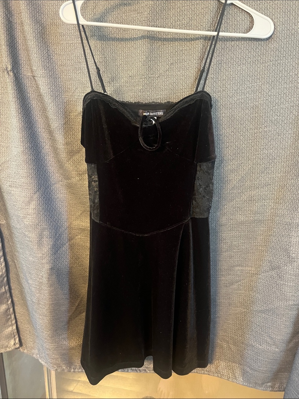 Urban Outfitters Black Velvet Slip Dress with Lace Trim